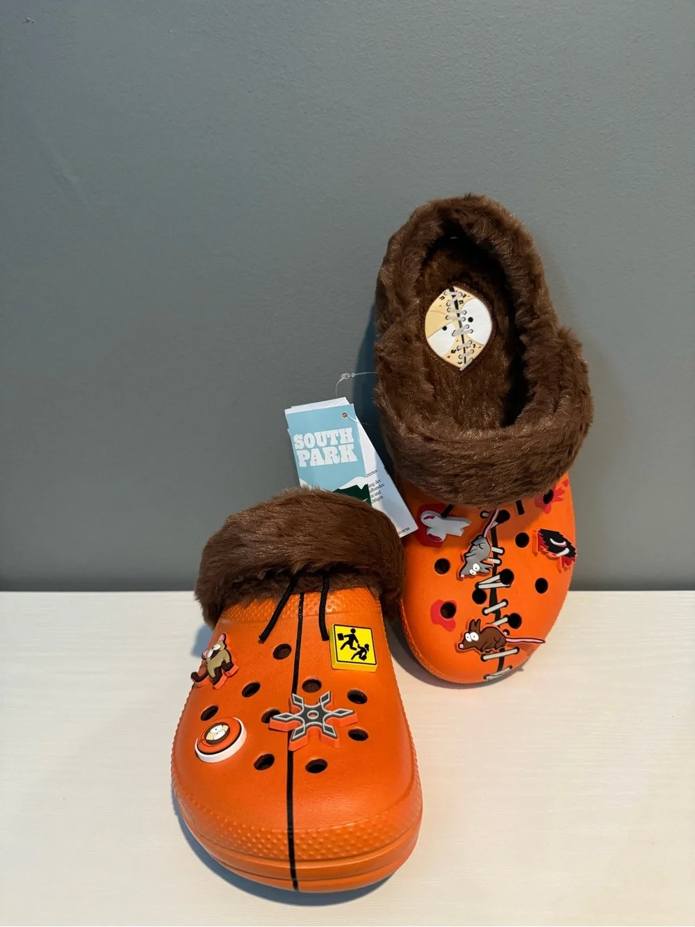 South Park Kenny CROCS Orange Faux-Fur Lined Clog Mule with Character Charms